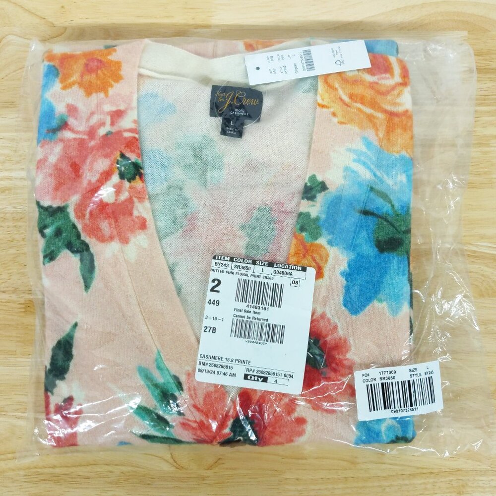 NWT J Crew 100% Cashmere Floral Flower Cardigan Sweater Mens Large - Picture 7 of 8
